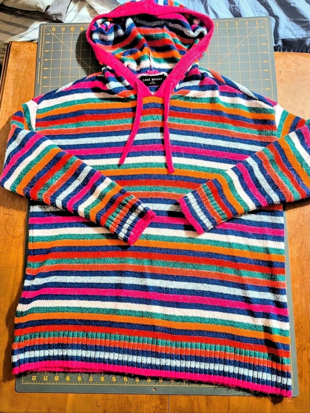 Lane Bryant Striped Sweater Hoodie Striped Hooded Sweater in Pink & Blue Size 1X